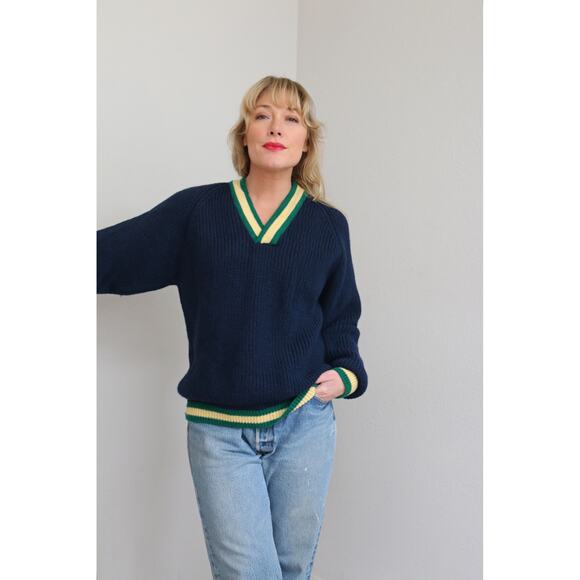 1990's Vintage Claiborne Preppy Tennis Wool Sweater Men's MD LG Women's LG XL - Picture 5 of 9